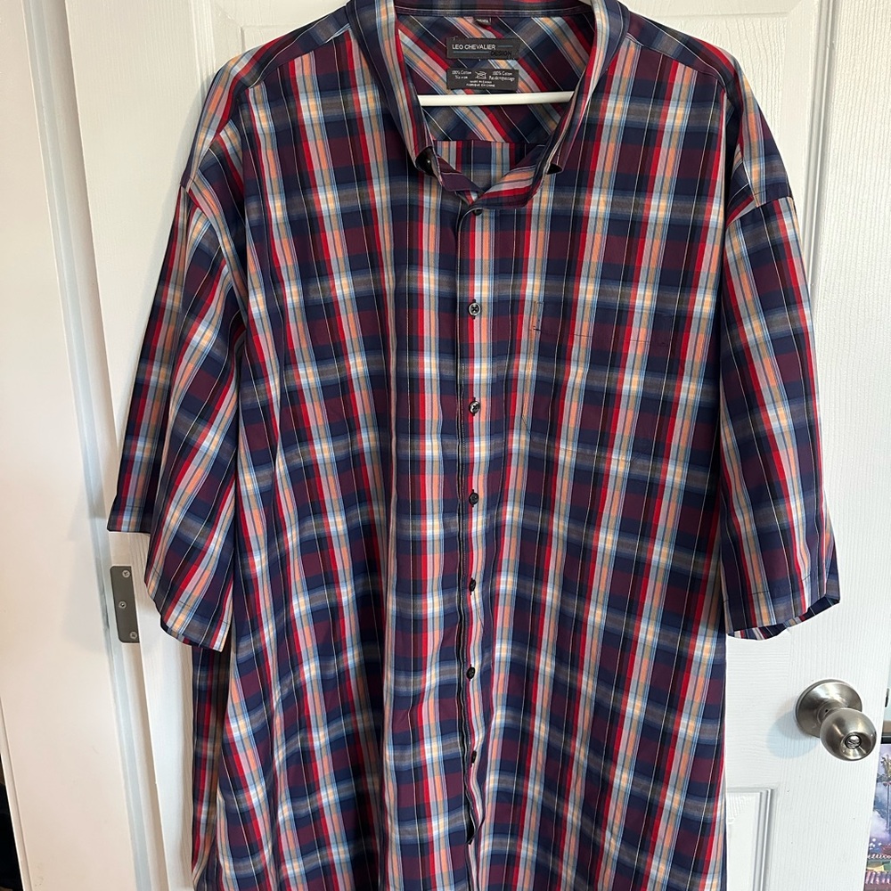 Casual Red and Blue Plaid Button Down Shirt